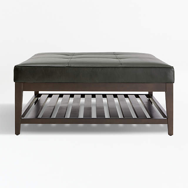 Nash Leather Tufted Square Ottoman With Slats Reviews Crate And Barrel