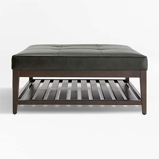 Nash Leather Tufted Square Ottoman with Slats