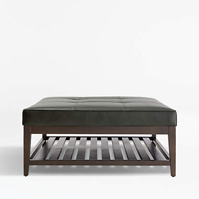 Nash Leather Tufted Square Ottoman with Slats