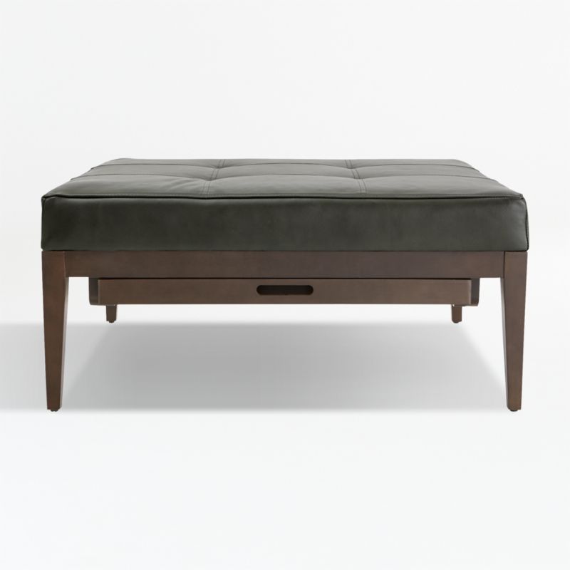 Nash Leather Tufted Square Ottoman with Tray Crate & Barrel
