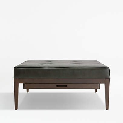 Nash Leather Tufted Square Ottoman With, Large Tufted Leather Ottoman Coffee Table