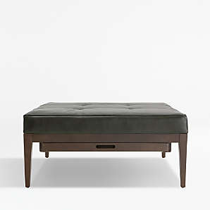 Leather Ottomans Crate And Barrel, Leather And Wood Ottoman