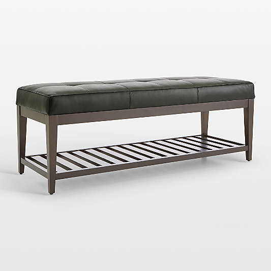 Nash Leather Small Tufted Bench with Slats