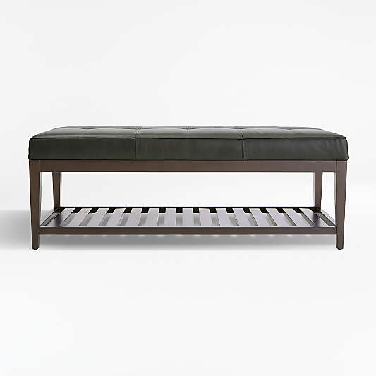 Nash Leather Small Tufted Bench with Slats