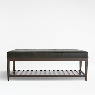 Nash Leather Small Tufted Bench with Slats