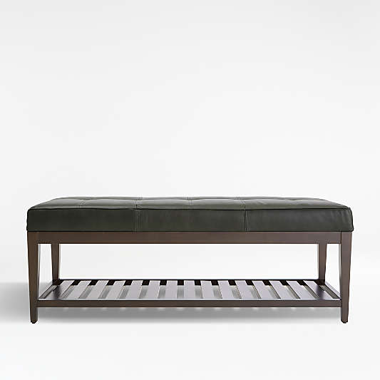 Nash Leather Small Tufted Bench with Slats