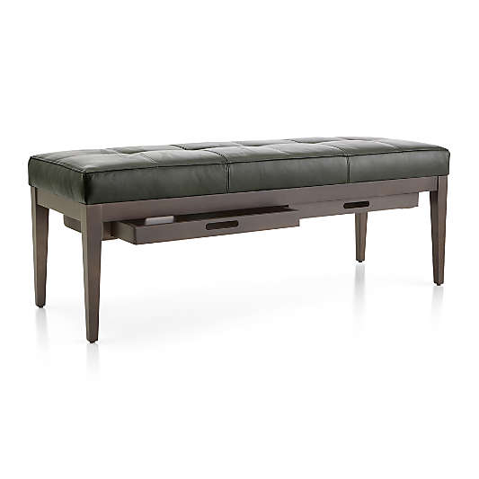 Nash Leather Small Tufted Bench with Tray