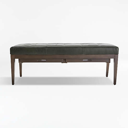 Nash Leather Small Tufted Bench with Tray