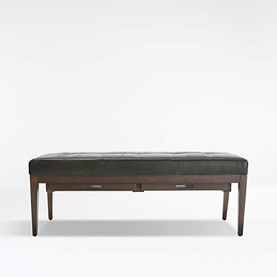 Nash Leather Small Tufted Bench with Tray