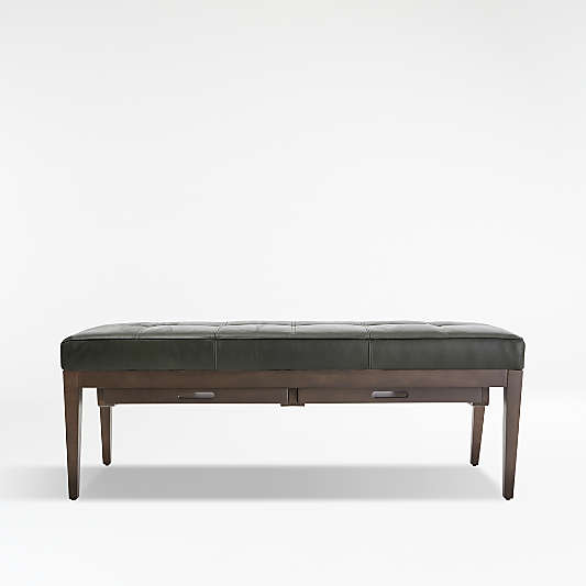 Nash Leather Small Tufted Bench with Tray