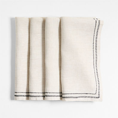 View Natural Embroidered Hem EUROPEAN FLAX ™-Certified Napkins, Set of 4 details