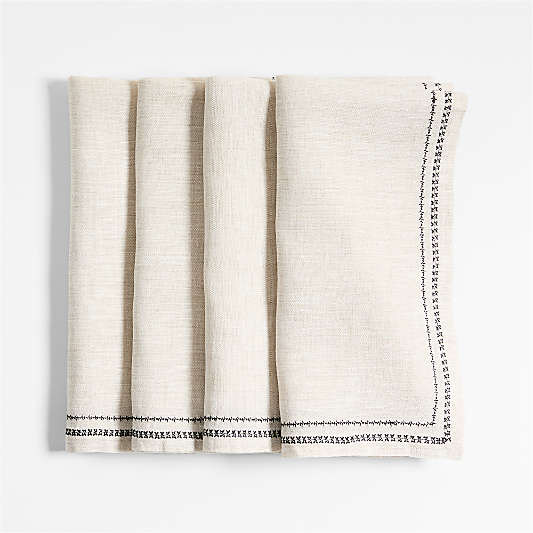 Natural Embroidered Hem EUROPEAN FLAX ™-Certified Napkins, Set of 4