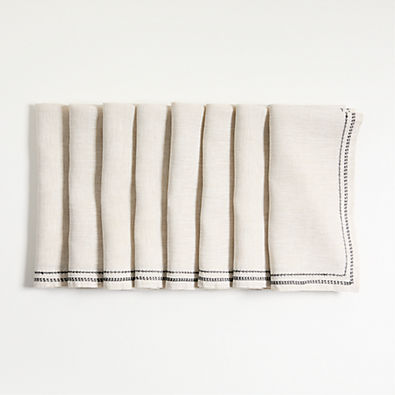 View Natural Embroidered Hem EUROPEAN FLAX ™-CertifiedNapkins, Set of 8 details