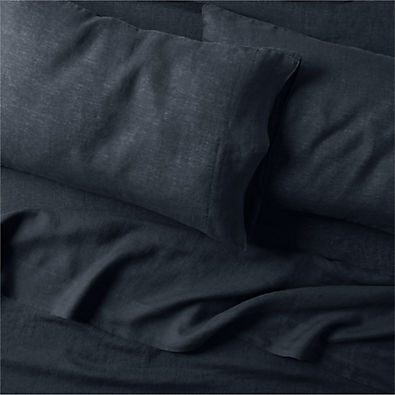 View Aire Natural Hemp Midnight Navy Blue King Bed Sheet Set details
