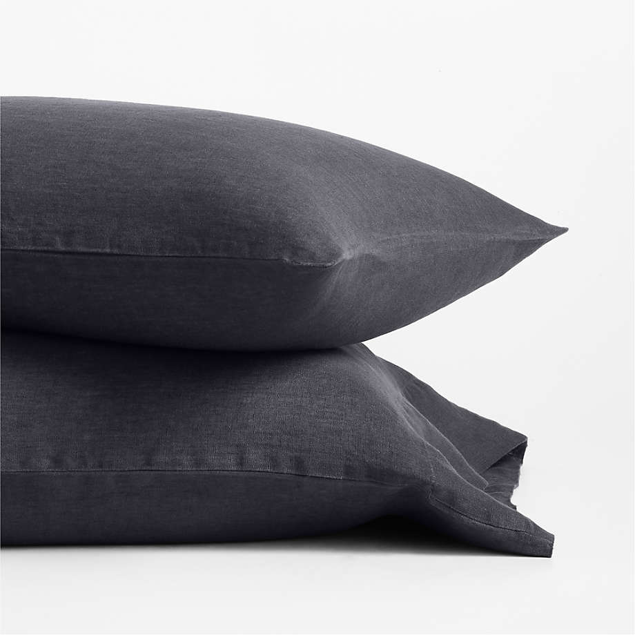 Natural Hemp Fiber Midnight Navy Standard Pillow Case, Set of 2
