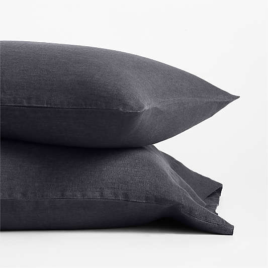 New Natural Hemp Midnight Navy Pillowcases, Set of 2