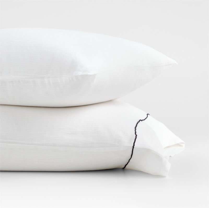 New Natural Hemp Merrow Stitch Crisp White Standard Pillowcases, Set of 2