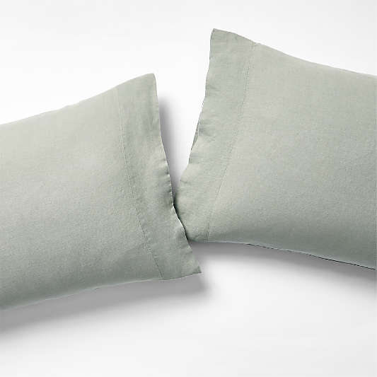 New Natural Hemp Sage Shadow Green Pillowcases, Set of 2