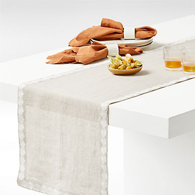 View Natural Pumpkin EUROPEAN FLAX ™-Certified Linen Embroidered Runner details