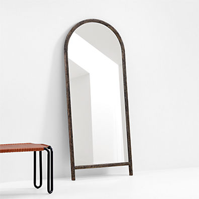 View Natia Ebonized Oak Arch Floor Mirror 30"x70" details