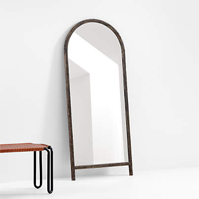 Natia Ebonized Oak Arch Floor Mirror 30"x70"