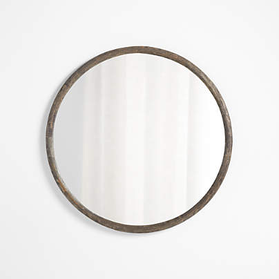 Natia Ebonized Oak Round Wall Mirror