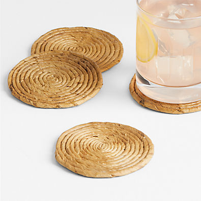 View Natural Round Woven Coasters, Set of 4 details