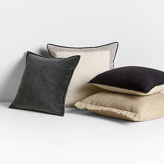 Casual Textured Fringe 23"x23" Flax Taupe Throw Pillow Cover