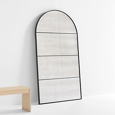 View Navara Black Antiqued Arched Floor Mirror 44"x80" details