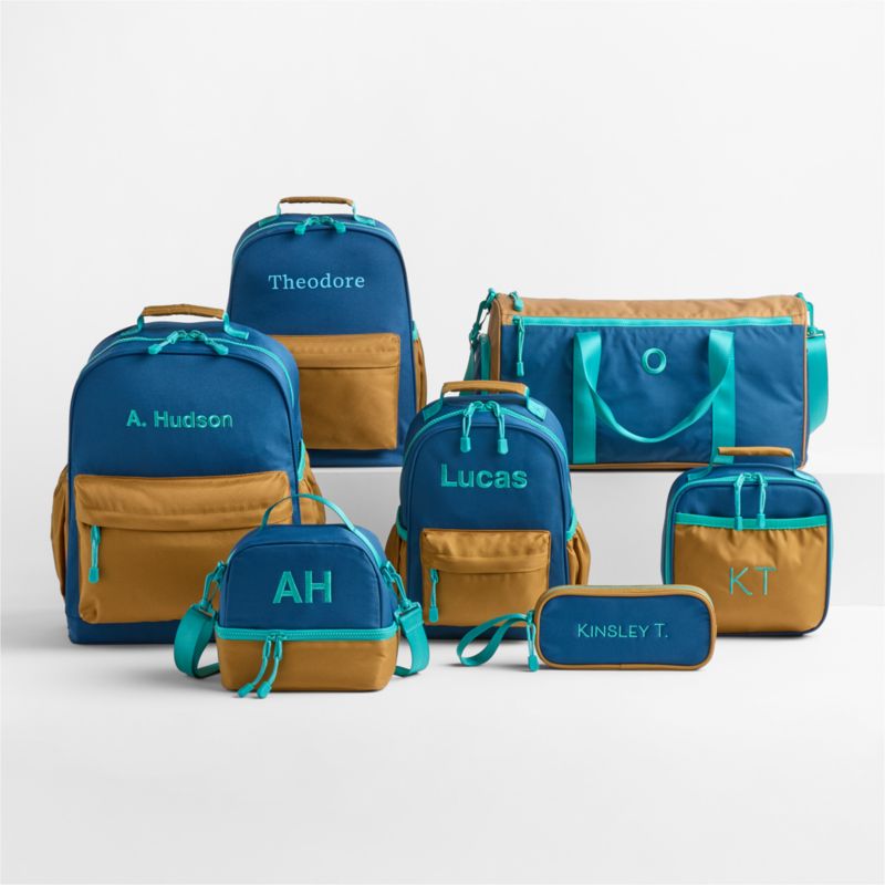 Navy and Ochre Colorblock Medium Kids Backpack with Side Pockets - image 2 of 12