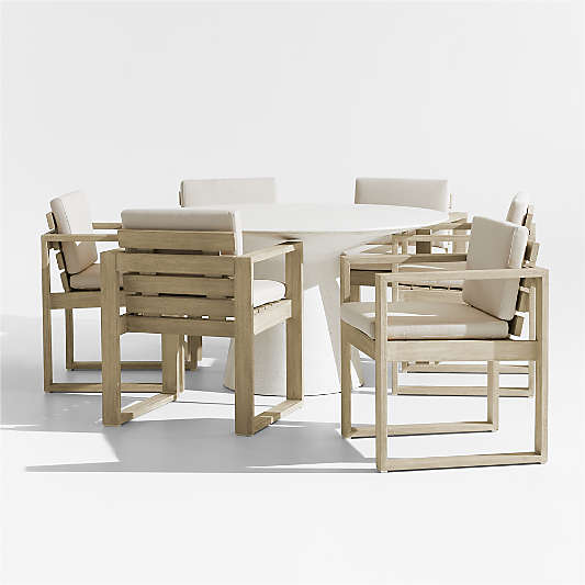 Nayarit Cement Outdoor Dining Table Set with Mallorca Chairs and Ivory Cushions