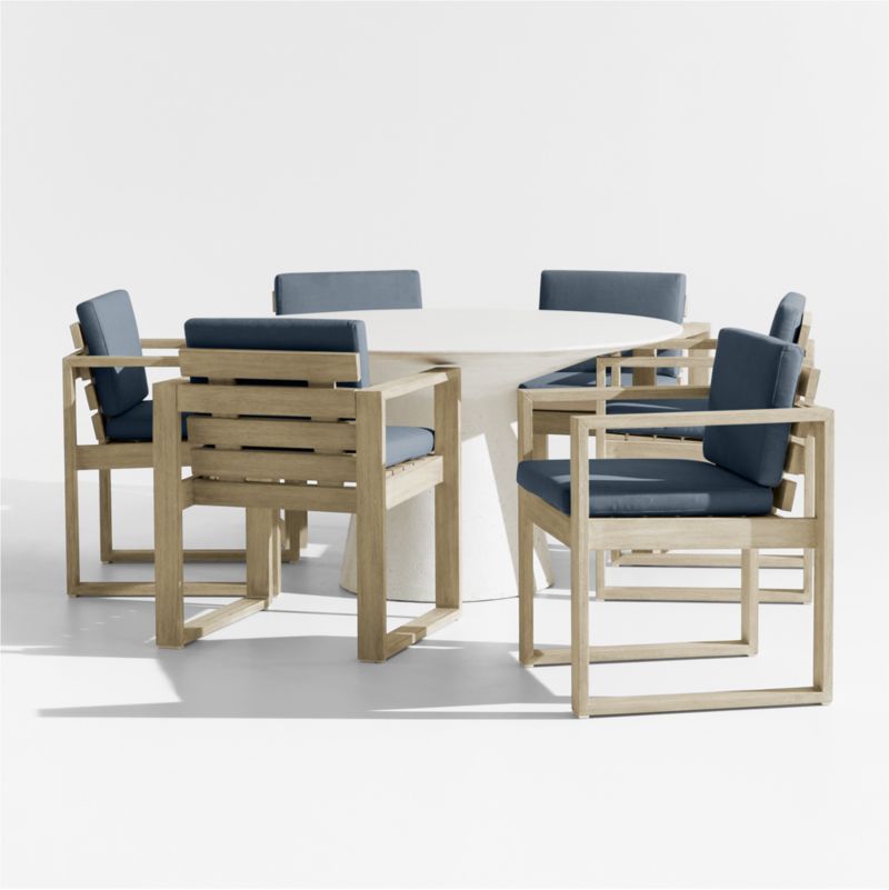 Nayarit Cement Outdoor Dining Table Set with Mallorca Chairs and Cast Harbor Navy Blue Sunbrella ® Cushions - image 0 of 3