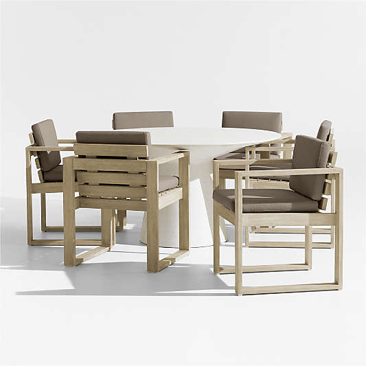 Nayarit Cement Outdoor Dining Table Set with Mallorca Chairs and Cast Shale Brown Sunbrella ® Cushions