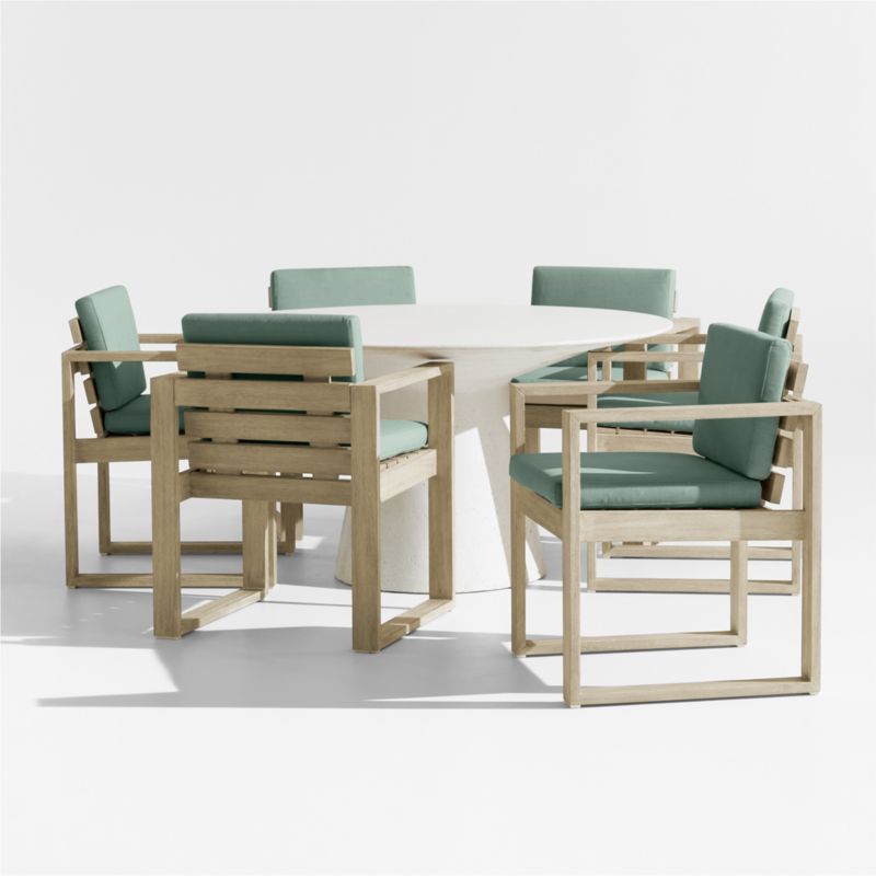 Viewing product image Nayarit Cement Outdoor Dining Table Set with Mallorca Chairs and Canvas Spa Blue Sunbrella ® Cushions - image 1 of 3