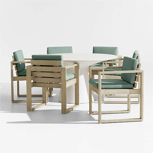 Nayarit Cement Outdoor Dining Table Set with Mallorca Chairs and Canvas Spa Blue Sunbrella ® Cushions