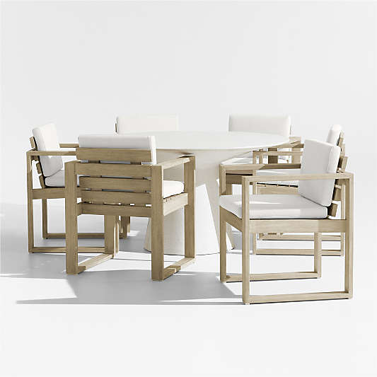 Nayarit Cement Outdoor Dining Table Set with Mallorca Chairs and Canvas Natural Sunbrella ® Cushions