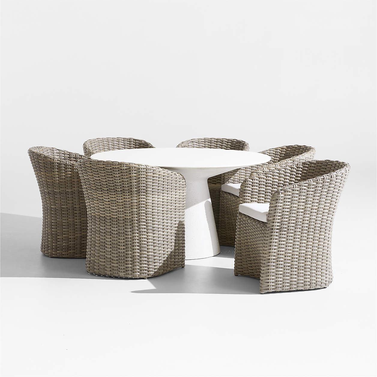 Nayarit Stone/Cement Outdoor Dining Table Set with Abaco Grey Chairs