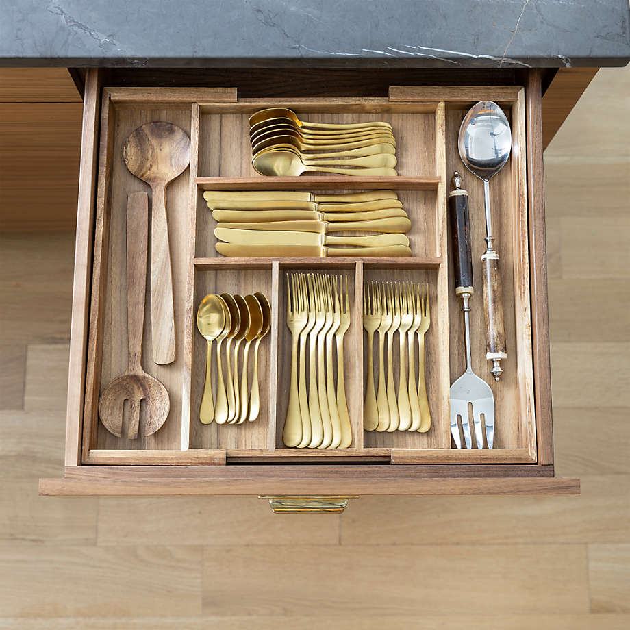 NeatMethod Acacia Wood Flatware Organizer + Reviews | Crate & Barrel