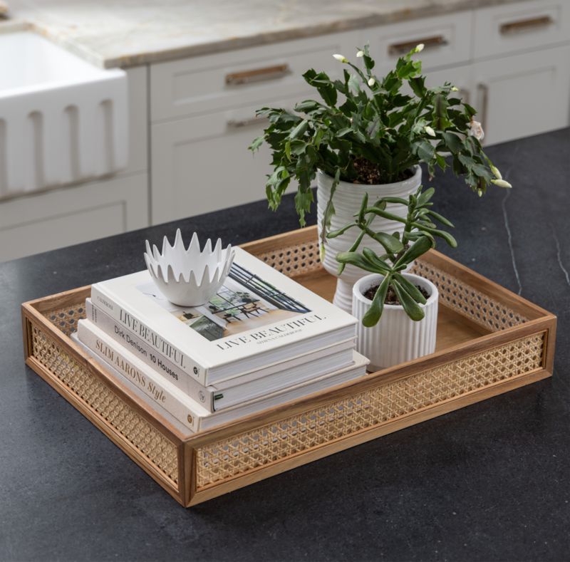 NeatMethod Cane and Wood Decorative Tray - image 1 of 3