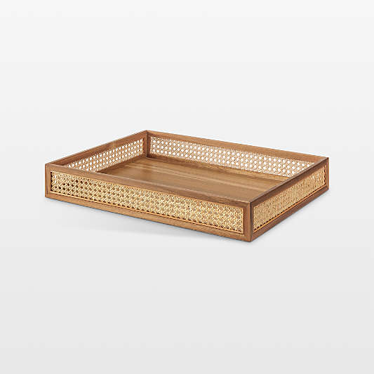 NeatMethod Cane and Wood Decorative Tray