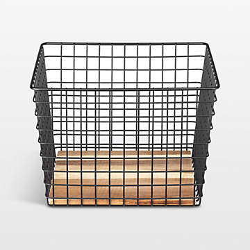 NeatMethod Perforated Brass Acacia Wood Storage Basket