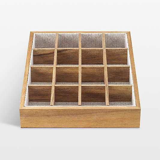 NeatMethod Lined Acacia Wood 16-Section Decorative Storage Tray