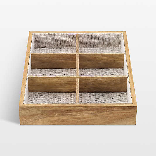 NeatMethod Lined Acacia Wood 6-Section Decorative Storage Tray