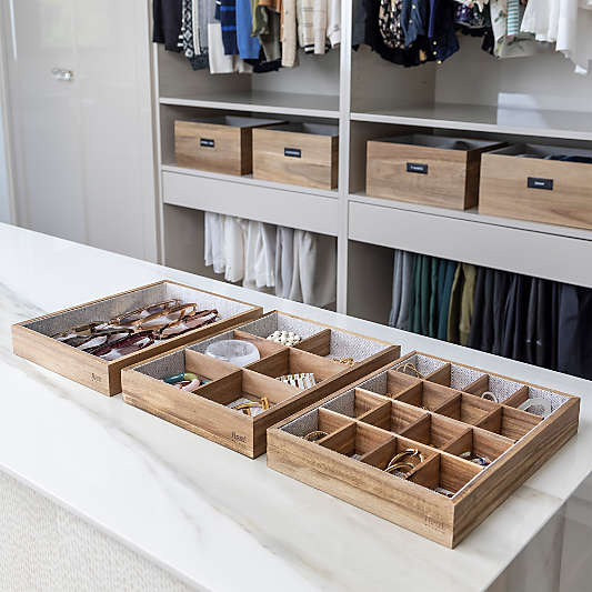 NeatMethod Lined Acacia Wood Decorative Storage Trays