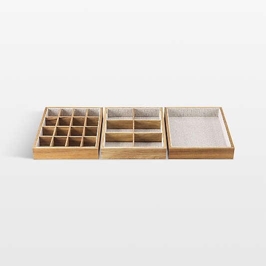 NeatMethod Lined Acacia Wood Decorative Storage Trays