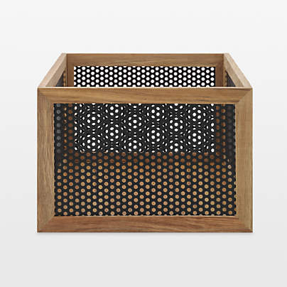 NeatMethod Perforated Black Acacia Wood Storage Basket