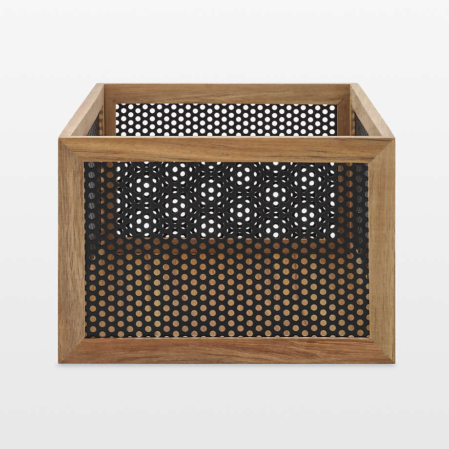 NeatMethod Perforated Black Acacia Wood Storage Basket Crate & Barrel