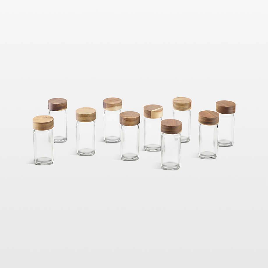 NeatMethod Glass Spice Jars with Acacia Wood Lids, Set of 10 | Crate & Barrel