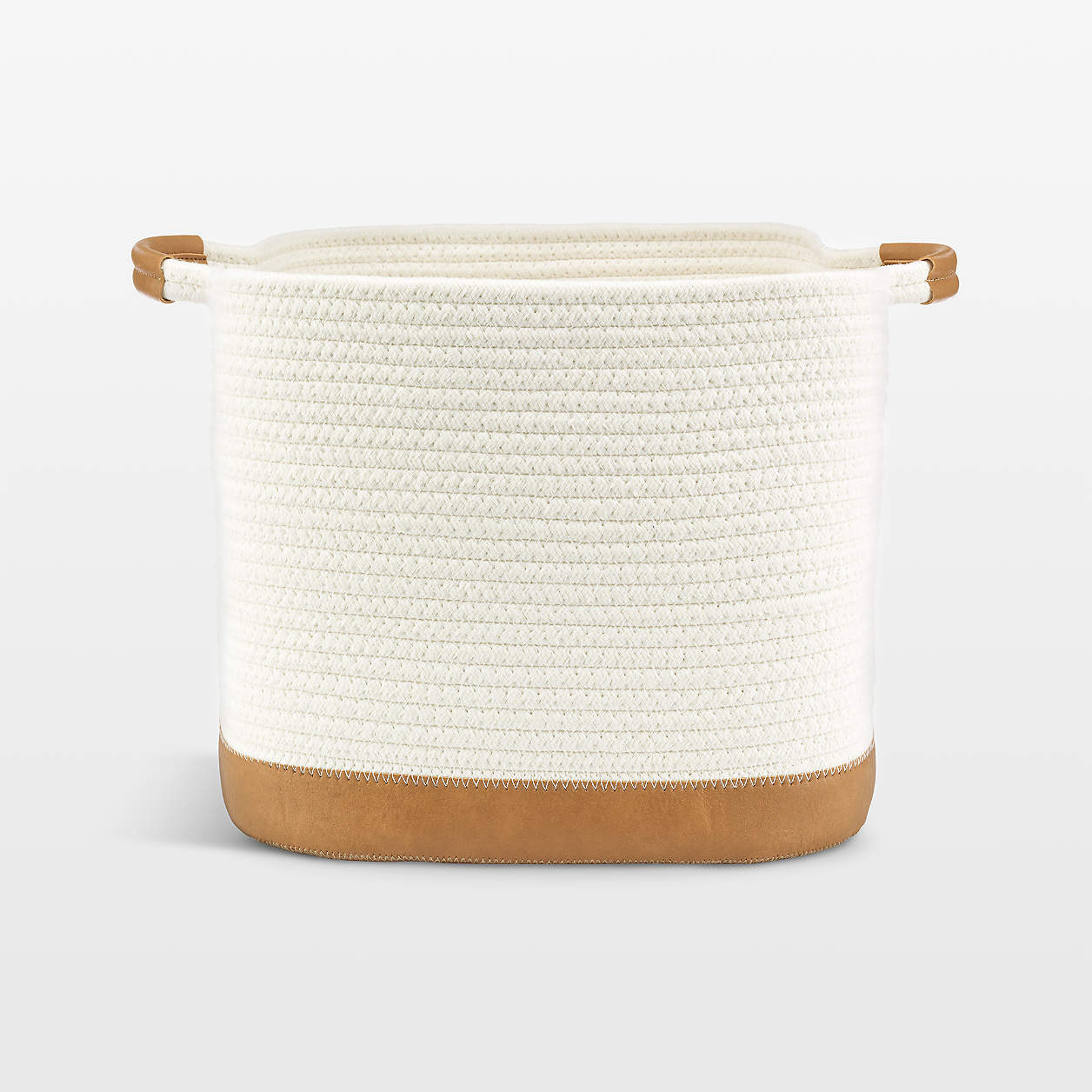 NeatMethod Vegan Bone White Leather Rope Storage Bin Crate & Barrel