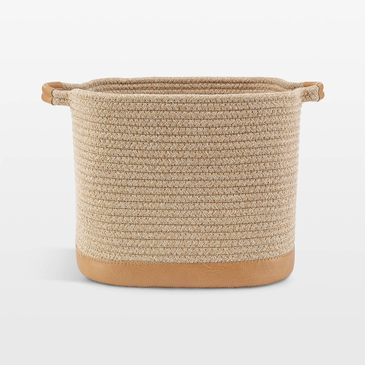 NeatMethod Vegan Sand Brown Leather Rope Storage Bin Crate & Barrel